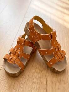 2026 Fashion Multi-Function Girls' Sandals, Button + Hook & Loop Design, Summer Casual Shoes, Suitable For Outdoor And Various Occasions! - Burnt Orange - View 5