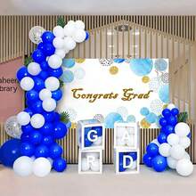 31 piezas/Set de globos de látex azul real y blanco de 10 pulgadas con cintas para cumpleaños, graduación, aniversario, boda, despedida de soltera, decoraciones de fiesta - Colocar - Ver 6