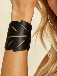 1pc Adjustable Hollow Leaf Shaped Leather Bracelet, Niche Natural Style Leaf Design Accessory, Versatile For Work And Vacation - Multicolor - View 9