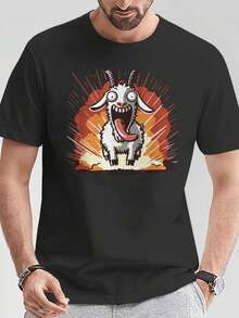 Men's T-Shirt With A Chaotic Goat Simulator Design, Made From 100% Pure Cotton. This Breathable And Casual Sports T-Shirt Has A Crew Neck And Short Sleeves, Making It Perfect For Summer And A Great Holiday Gift. - 黑色 - 查看 7
