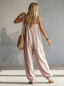 Mono de Mujer a Rayas con Tirantes, Cremallera y Puños Fruncidos para Primavera/Verano|   Diseño Casual y relajado, Ideal para Salidas Diarias y Ocasiones Sociales Ligeras, Looks Casuales Cómodos - Rosa - Ver 7
