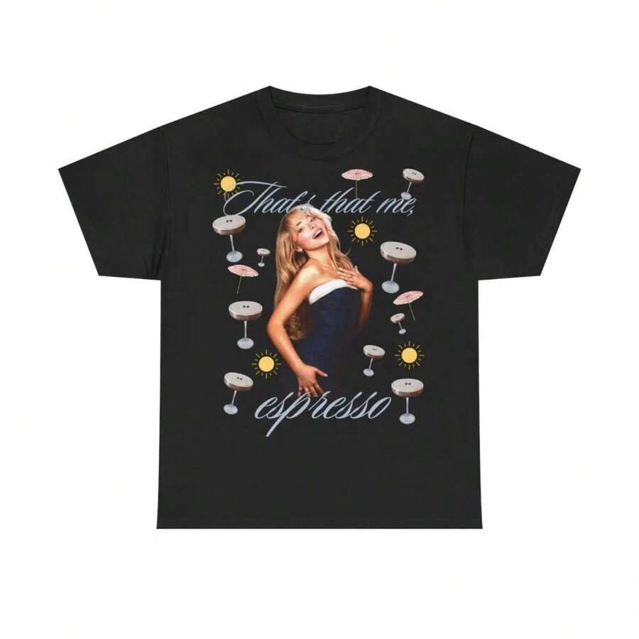 Y2k Camiseta de algodón con cuello redondo y manga corta con estampado de moda Sabrina Carpenter, ropa informal suelta informal, Unisex para todas las razones - Negro - Ver 1