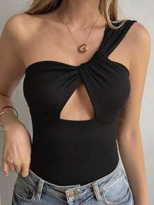 Camiseta sin mangas ajustada y sexy con tirantes cruzados calados para mujer, de estilo casual de verano - Negro 4 - Ver 5