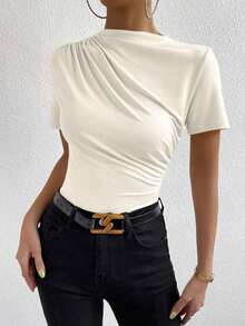 Camiseta con cuello de tortuga fruncida - Albaricoque 3 - Ver 6