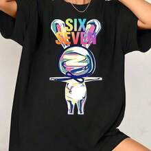 1 Piece Women's Vintage Music Inspired Portrait Graphic Print T-Shirt, Casual Loose Fit, 100% Cotton, Crew Neck. - 黑色 - 查看 12