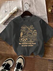 Camiseta Casual de Vacaciones para Mujer con Estampado de Letras, Manga Corta, Cuello Redondo, Top Casual para Verano y Primavera, Ropa de Marca para Mujer - Rojo - Ver 8