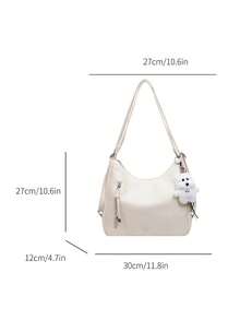 Bolso de hombro de gran capacidad con textura mate retro Merlard 2025, bolso de playa de alta gama, bolso de compras, bolso único con textura, bolso cruzado con cremallera y doble correa - Blanco - Ver 8