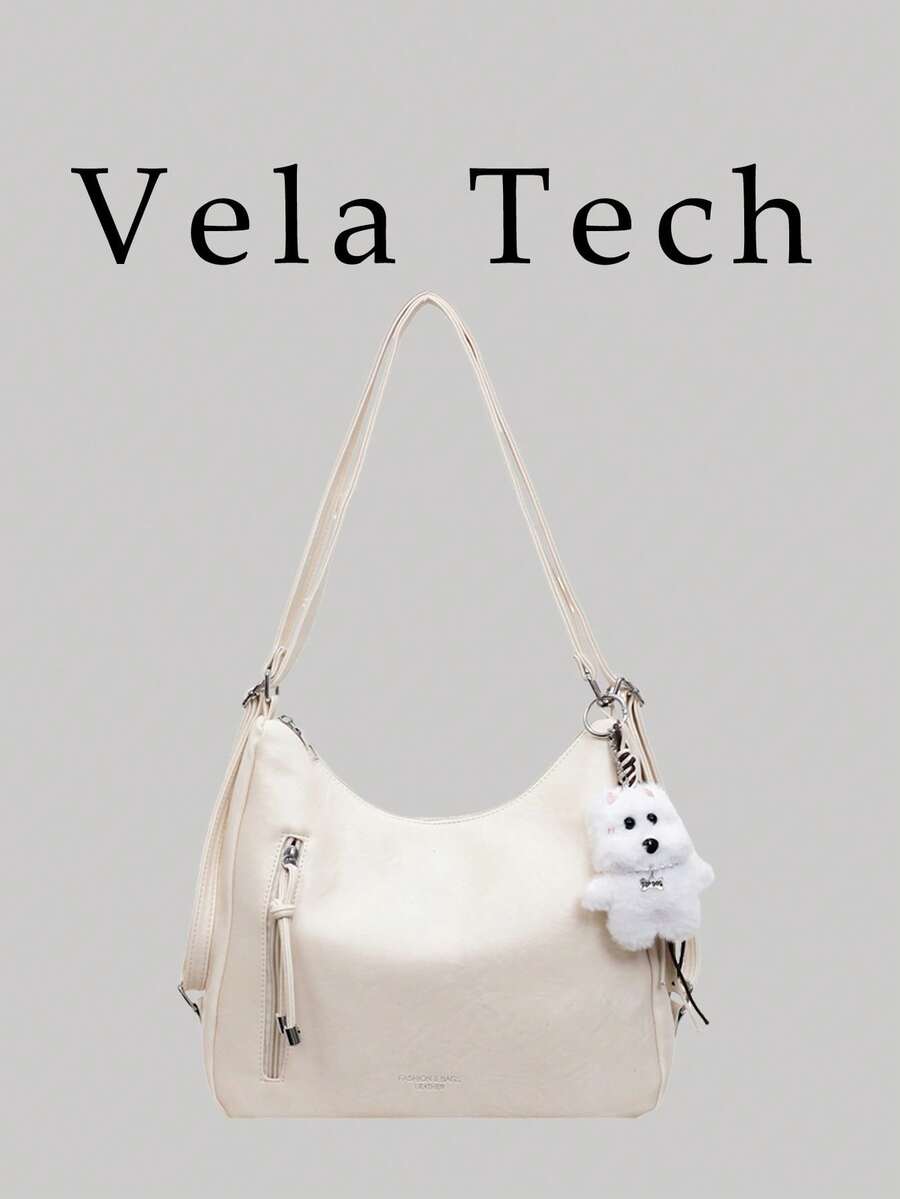 Bolso de hombro de gran capacidad con textura mate retro Merlard 2025, bolso de playa de alta gama, bolso de compras, bolso único con textura, bolso cruzado con cremallera y doble correa - Blanco - Ver 1
