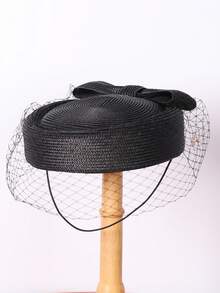 HIMESPORT 2025 Women's Straw Beret Hat With Veil Net Decor, Suitable For Derby Racing, Afternoon Tea, Church, Bridal Wedding, Cocktail Party - A - View 7