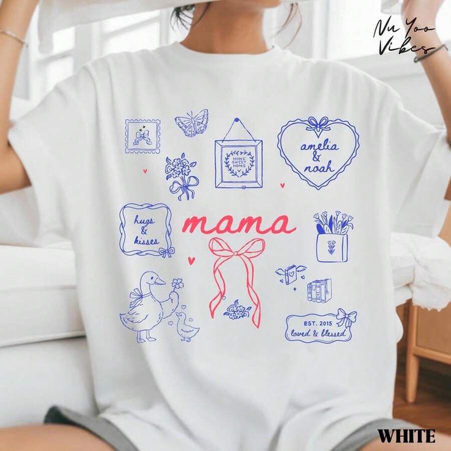 Personalized T-Shirt For Mom, Cute T-Shirt For Mom, Gift With Name, Aesthetic Family T-Shirt, Mother's Day Gift For Mom, Comfortable And Modern T-Shirt. 220g Men's AL1Godn Foundation, 220g Of Pure Comfort. Created For Every Human Being, Whether Woman Or Man. Consistent Fabric Of Optimal Quality, Prepared For Any Size, Soft To The Touch But Designed To Hold Up. Breathable Outerwear For Women, Autumn Sets, Vacation Outfits, New Year's Costumes For Her. - 白色 - 查看 1