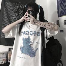 Camiseta de mujer estilo Harajuku, top de dibujos animados lindo estilo INS, camiseta holgada de manga corta, ropa linda. - Blanco - Ver 6