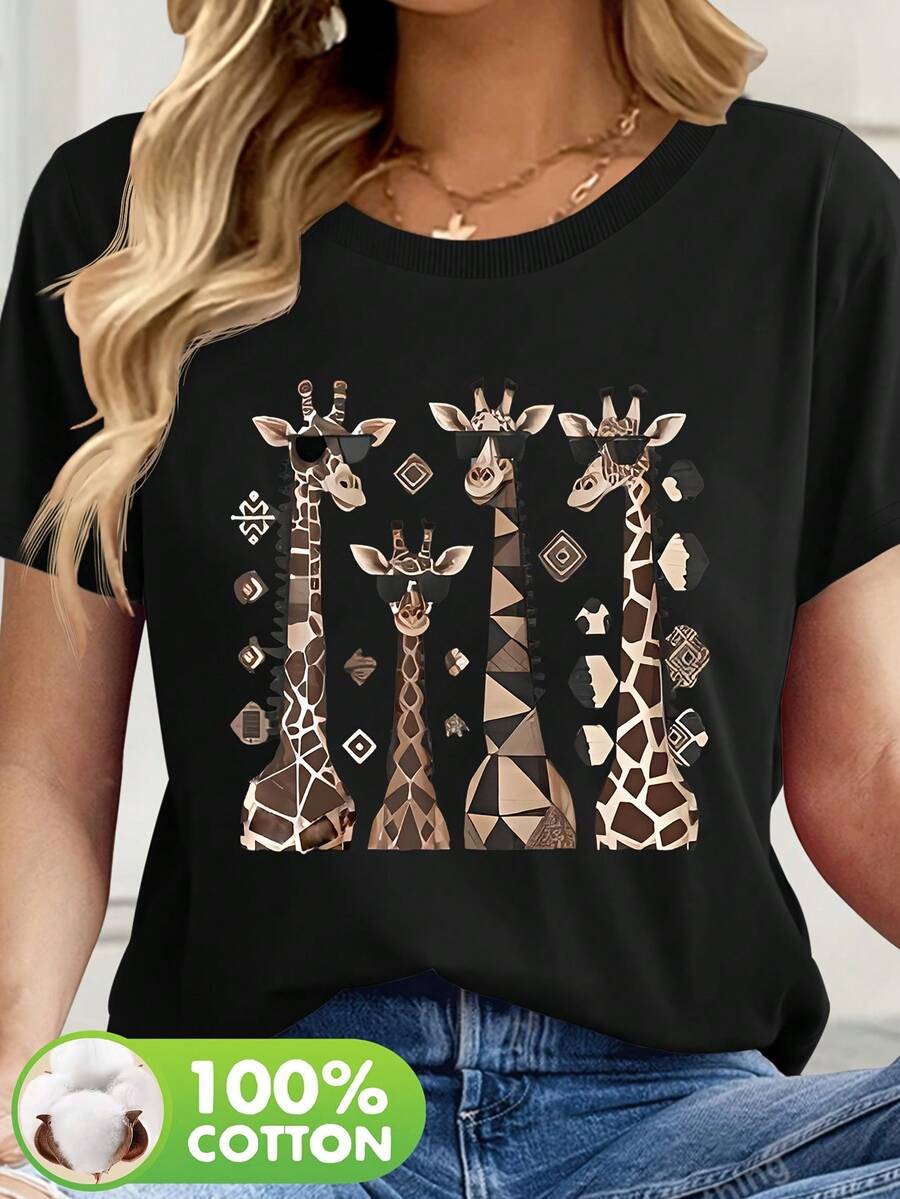 Camiseta de manga corta para mujer, cuello redondo, estampado gráfico, verano, calidad premium, casual