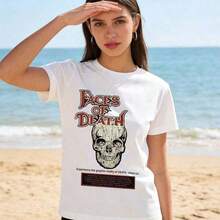 Camisetas De Mujer AlgodóN Camisetas Vintage Unisex De Verano Con Cuello Redondo, Manga Corta, Estampado GráFico Divertido De Calaveras, Estilo GóTico Urbano Vintage Para Hombres Y Mujeres - Blanco - Ver 3