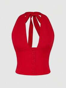 Women's Sexy Backless Camisole Top, Solid Color, Casual For Concerts And Outings Summer - Red - View 5