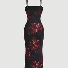 YijiaNvz  MOD Vestido midi de slip elegante con cintura ceñida y estampado floral para fiesta - Rosa Pálido - Ver 3