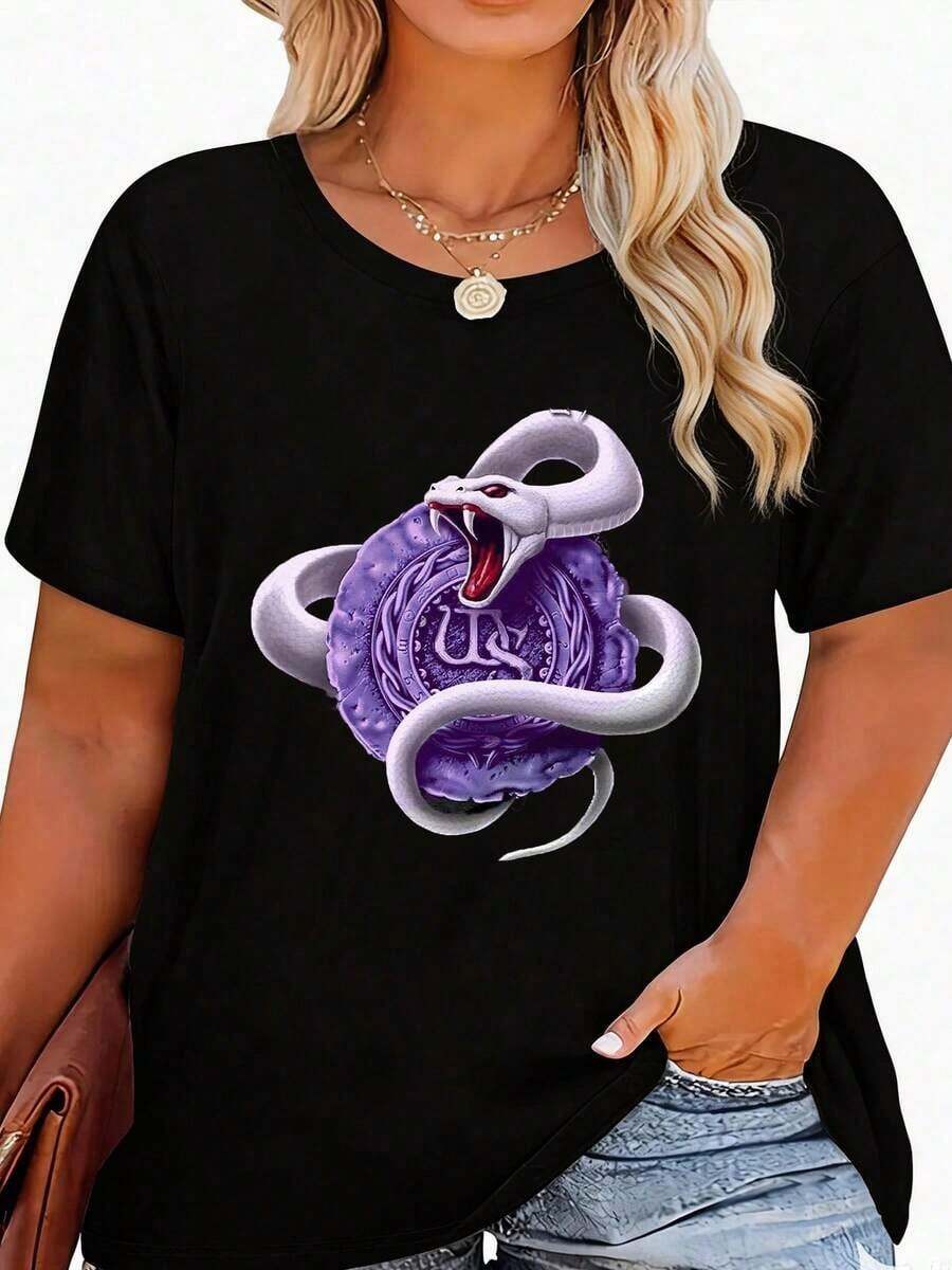 Camiseta Gráfica de Whitesnake para Mujer, Top Casual de Algodón de Manga Corta, Camiseta de Moda de Temporada con Cuello Redondo, Camiseta Minimalista con Estampado de Anime/Slogan/Banda, Tela Cómoda de Elasticidad Media, Lavable a Máquina - Versátil para Uso Diario, Deportivo o Ocasiones Especiales - Negro - Ver 1
