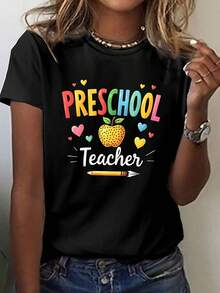 Talla grande - talla extra grande - camiseta de mujer, hecha de algodón puro, tela ligera y transpirable, diseño de cuello redondo, diseño estampado, corte de manga corta, adecuada para primavera y verano. - Negro - Ver 1