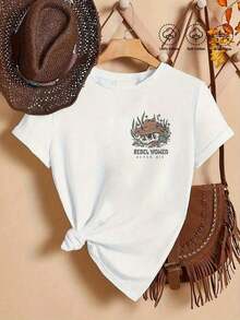 Summer Clothing, 1 Piece, Women's T-Shirt With Zion National Park Graphic, Utah Landscape, Summer Vacation Style, Short Sleeve T-Shirt, Casual, For Outdoor Hiking - 白色 3 - 查看 1