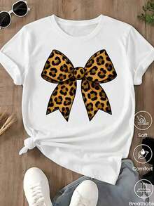 Unisex Casual One-Piece T-Shirt! The Women's Version Features A Classic Black Base With A Leopard And Lion Print, Offering A Retro-Chic And Versatile Style. Effortlessly Create A Casual Urban Look, Suitable For Everyday Wear, Vacations, And Leisure Activities. - 白色的........ - 查看 1