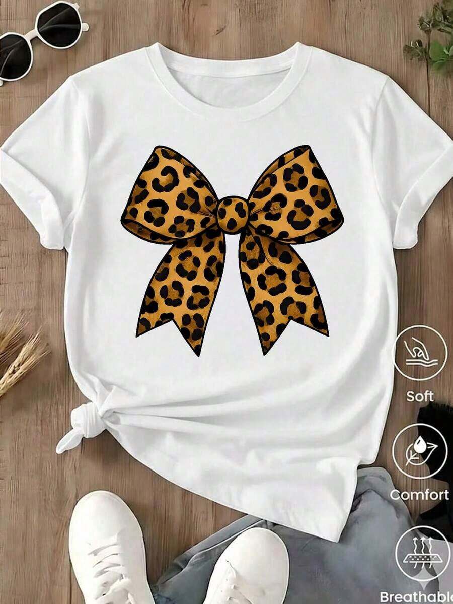 Unisex Casual One-Piece T-Shirt! The Women's Version Features A Classic Black Base With A Leopard And Lion Print, Offering A Retro-Chic And Versatile Style. Effortlessly Create A Casual Urban Look, Suitable For Everyday Wear, Vacations, And Leisure Activities. - 白色的........ - 查看 1