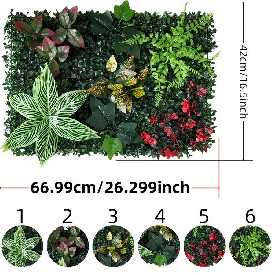 1片戶外人造綠植牆板，木柵欄設計，60.96cm X 40.64cm 隱私屏風，仿真植物，適用居家、辦公室、婚禮、聖誕及全年裝飾，鮮豔花卉裝飾，耐用塑膠材質，免維護，室內/戶外通用，裝飾性花園柵欄，聖誕裝飾首選