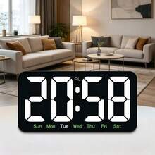 Large LED Digital Display Electronic Alarm Clock, Displays Day Of Week, Suitable For Student, Elderly, Bedroom, Living Room - Black Case With White Numbers - View 12