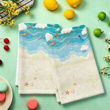 1pc/2pcs/4pcs Coastal Beach Print Towel, Super Soft Quick Dry Absorbent Towel, Surfboard Starfish & Ocean Wave Pattern, Machine Washable, For Kitchen & Bathroom Decor - Multicolor - View 13