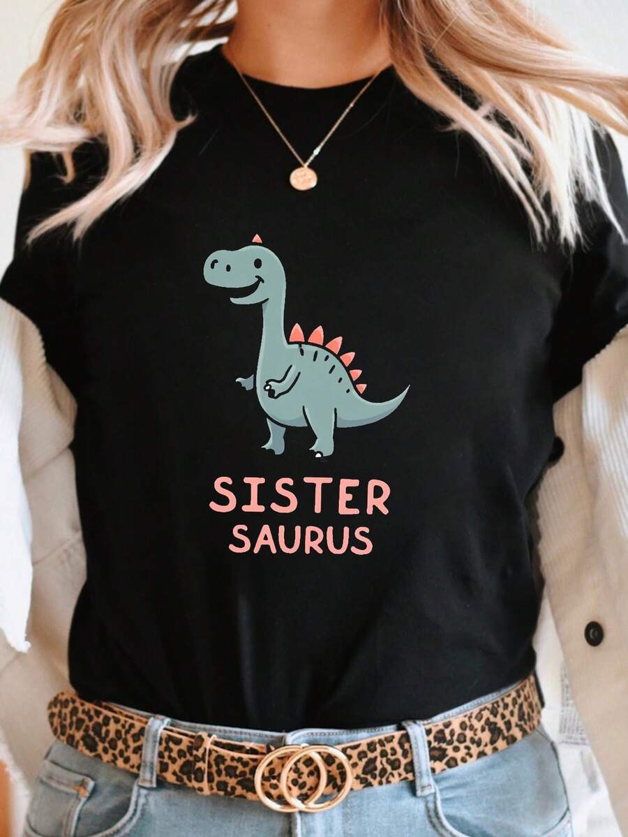 Talla grande - talla extra grande - camiseta de mujer, hecha de algodón puro, tela ligera y transpirable, diseño de cuello redondo, diseño estampado, corte de manga corta, adecuada para primavera y verano. - Negro - Ver 1