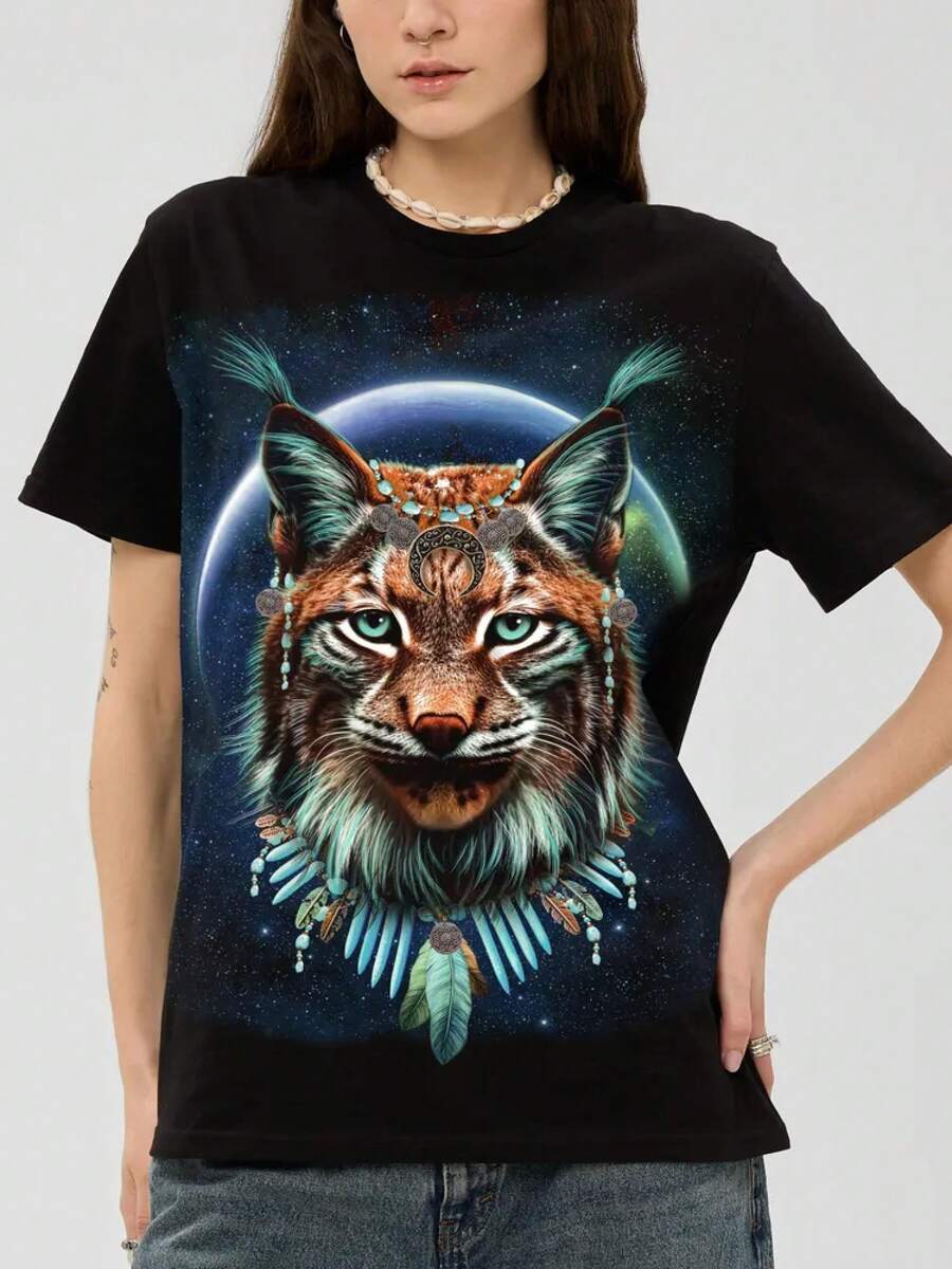 The Most Popular Women's T-Shirt Of 2026! A , Youthful, Lightweight, And Casual Short-Sleeved T-Shirt With An Adjustable Fit. The Material Is Durable And Reliable! - 黑色 - 查看 1
