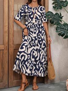 Vestido casual de fiesta con estampado de todo el Body y cuello redondo para mujer - Multicolor - Ver 7