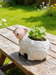 1 pièce Pot à plantes succulentes en résine en forme de mouton mignon, décoration de bureau en forme d'animal de dessin animé - Pot de fleurs en forme de mouton - Voir 4