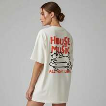 VintageHouse Music Dog Lover Oversized T-Shirt: EDM Rave Festival Outfitsummer Tops - White - View 1