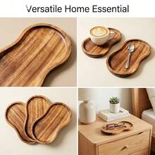 1/2/3pcs Set - Premium Oval Shaped Rosewood Tray - Dessert Serving Plate, Coffee Tray, Food Platter, Japanese Style Dessert, Coffee, Snack Fruit Main Plate, Decorative Tray, Durable Wooden Display Plate, Tableware, Table Centerpiece, Ideal Choice For Home Decor And Kitchen Storage, Holiday Gift, Patio, Kitchen Accessories - Brown - View 7