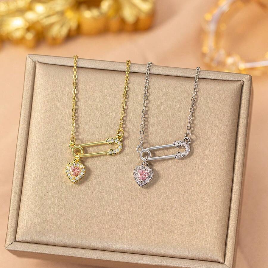 1 chiếc mặt dây chuyền hình trái tim ngọt ngào và cá tính, dây chuyền đeo xương đòn, phụ kiện độc đáo đa năng. - kẹp giấy hình trái tim - Xem 1