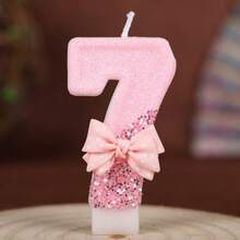 1PC Pink Polka Dot Bow 0-9 Number Birthday Candle Creative New Style, Wedding Decoration, Suitable For Cake Decoration, Dessert Table, Party Birthday Celebration Candle. - View 18