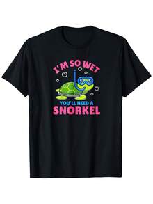 Camiseta Divertida "Estoy Tan Mojado que Necesitarás un Snorkel" - 100% Algodón Suave, Cuello Redondo, Manga Corta con Diseño de Tortuga Juguetona, Regalo de Humor Grosero para Hombres y Mujeres Camiseta Casual de Verano, Ajuste Cómodo, Ropa Humorística, Estampado Audaz, Calidad de - Negro - Ver 6