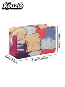 1pc Large Capacity Abstract Art Print Fabric Cosmetic Bag, Multi-Functional Zipper Stationery Organizer, Portable Travel Makeup & Storage Pouch, Colorful Fashion Print Toiletry Bag For Women Students, Back To School & Daily Essentials - Printed Styles - View 9