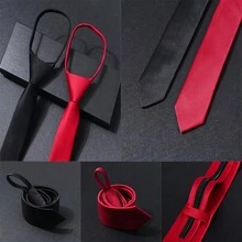 1 chiếc cà vạt khóa kéo màu đỏ trơn, chất liệu polyester, thích hợp cho cả đi làm và đi chơi, đa năng cho mọi mùa, sản phẩm bán chạy, quà tặng lễ hội, tốt nghiệp. - Đỏ - Xem 2