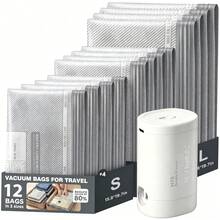 12pcs Vacuum Bags For Travel With Rechargeable Air Pump,Reusable For Clothes, Comforters, Blankets, Pillow, Bedding, Sealer Clothing Storage,Travel Accessories,Organize Essential - 12 sọc chéo bằng sợi carbon - Xem 10