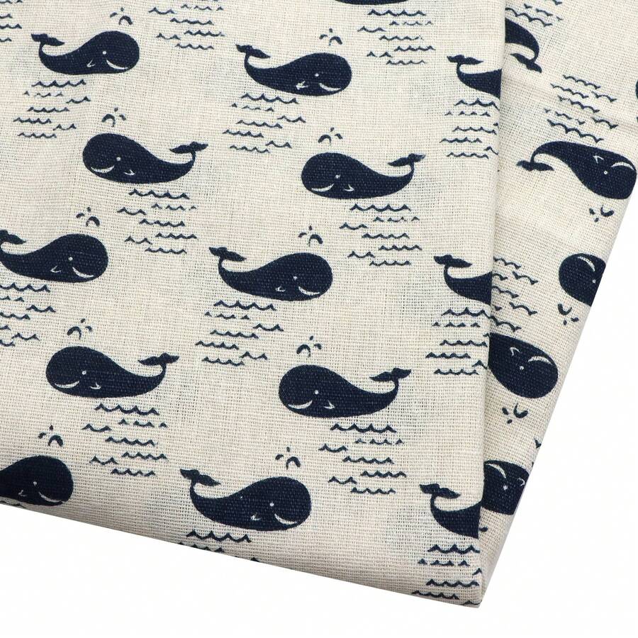 1 pieza Tela de lino con estampado de ballena, 150x50cm hoja de tela precortada, perfecta para manteles, fundas de almohada y accesorios decorativos para el hogar, tela de decoración del hogar | Tela con estampado de animales | Decoración del hogar duradera, tela de lino - por defecto - Ver 1