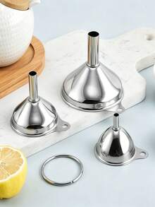 304 Stainless Steel Funnel With Cleaning Brush, 4pcs/Set Mini Funnel Kit For Transferring Essential Oils, Liquids, Spices, Dry Ingredients & Powders, Metal Funnel, Durable & Dishwasher Safe, Random Style - Silver - View 11