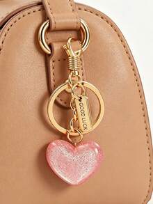 1pc Red Heart Shaped Keychain, Minimalist Style Bag/Car Key Chain, Pink Heart Gift Keyring For Couples - Pink - View 4