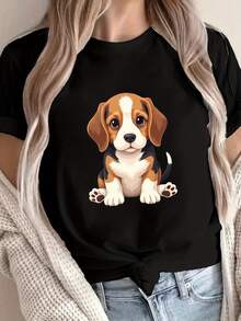 Talla grande - talla extra grande - camiseta de mujer, hecha de algodón puro, tela ligera y transpirable, diseño de cuello redondo, diseño estampado, corte de manga corta, adecuada para primavera y verano. - Negro - Ver 6