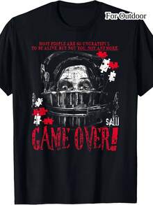 Camiseta de hombre para estar en casa, con estampado de Saw Game Over Head Trap Horrorie, 1 4, para ocio al aire libre, transpirable, para todas las estaciones, unisex. - Negro - Ver 6