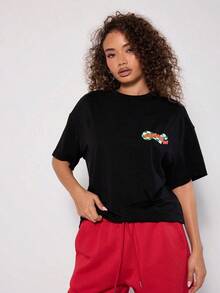 Camisetas De Mujer AlgodóN  Camiseta GráFica Con Estampado De Letras Negroni De Talla Grande, Camisetas Casuales Para Verano Y Primavera - Negro - Ver 2