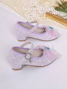 1 Pair Girls' Light Purple Simple Elegant Low Heel Shoes, Dance Shoes, Princess Shoes, Party Shoes, Perfect For Kids' Birthday, Holiday, Christmas Gifts, Suitable For Parties, Events, Graduation Ceremonies, Various Performances, All Seasons Wear - Mauve Purple - View 5