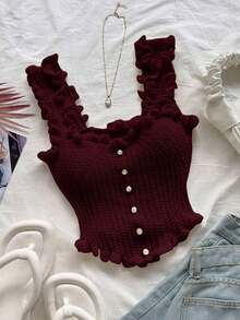 Blusa de punto informal y romántica para vacaciones de mujer - Color caoba - Ver 6