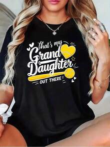 1 pieza de playera  para hombre y mujer, 100% algodón puro, cuello redondo casual con estampado, manga corta transpirable para uso diario, con dise?o de número de jugador y béisbol femenino - Negro - Ver 1