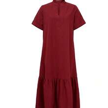guangzhougaolangshangmao Vestido de cola de pez de manga corta con cuello alto, elegante para mujer, de primavera/verano - Caqui - Ver 4