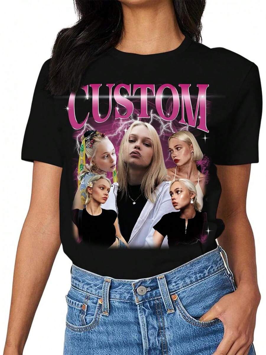 Tu Camiseta con Texto Personalizado,Custom Your Own Bootleg Shirts,Custom Bootleg Rap tee,Regalo de Cumpleaños - Negro - Ver 1